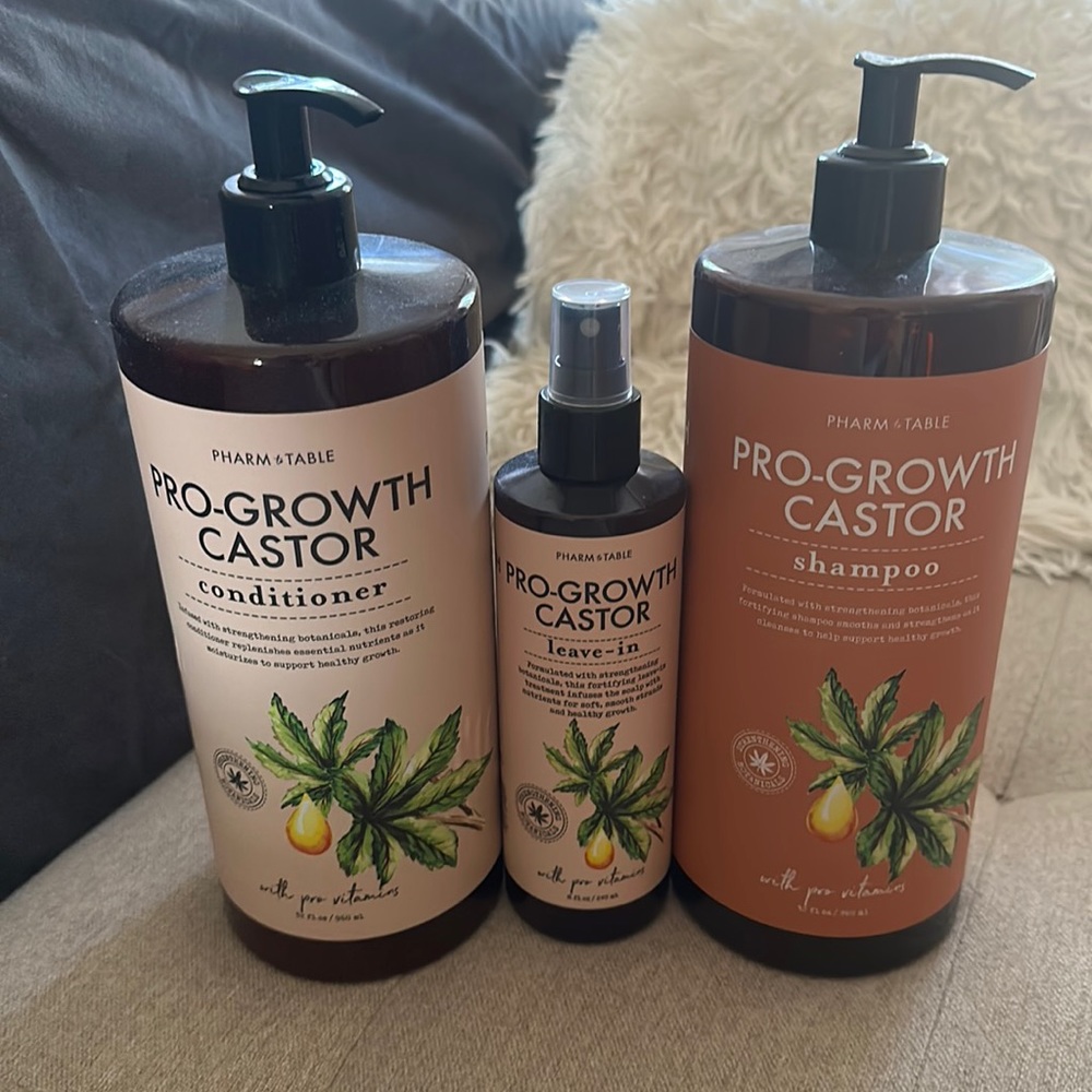 Brand new, never used pro-growth castor shampoo, conditioner and leave in